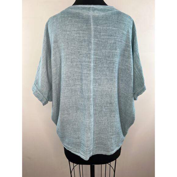 Tera Bora Lagenlook Blue Cotton Linen Relaxed Button-Up Dolman Sleeve Top S M L - Picture 4 of 7